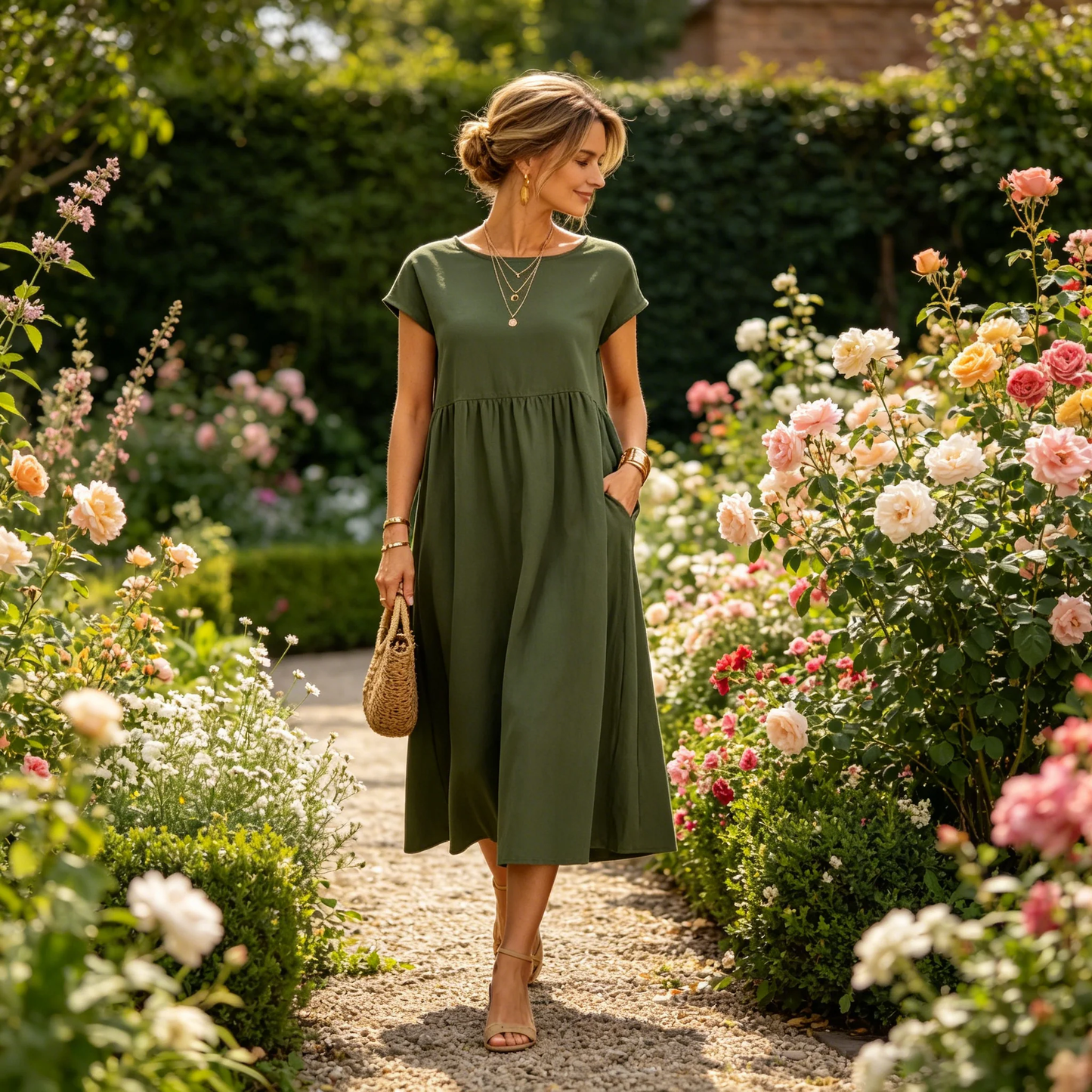 👗🌸 Kvinnors Bomull-Linne Enfärgad Klänning med Fickor – Andningsbar, Smickrande Midja & Lättvikt – Perfekt För Vår & Sommar ☀️