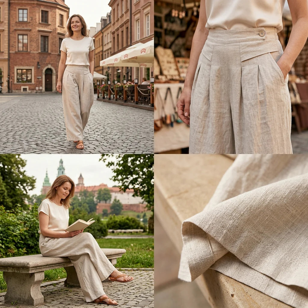 ✨ LIMITED-TIME 50% RABATT! | Damen Weite Hose aus Baumwoll-Leinen | Elastischer Bund mit Taschen