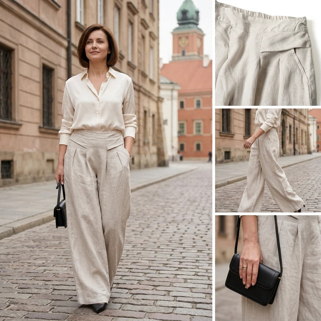 ✨ LIMITED-TIME 50% RABATT! | Damen Weite Hose aus Baumwoll-Leinen | Elastischer Bund mit Taschen