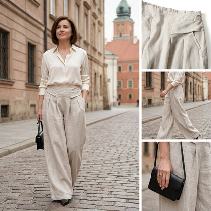 ✨ LIMITED-TIME 50% RABATT! | Damen Weite Hose aus Baumwoll-Leinen | Elastischer Bund mit Taschen