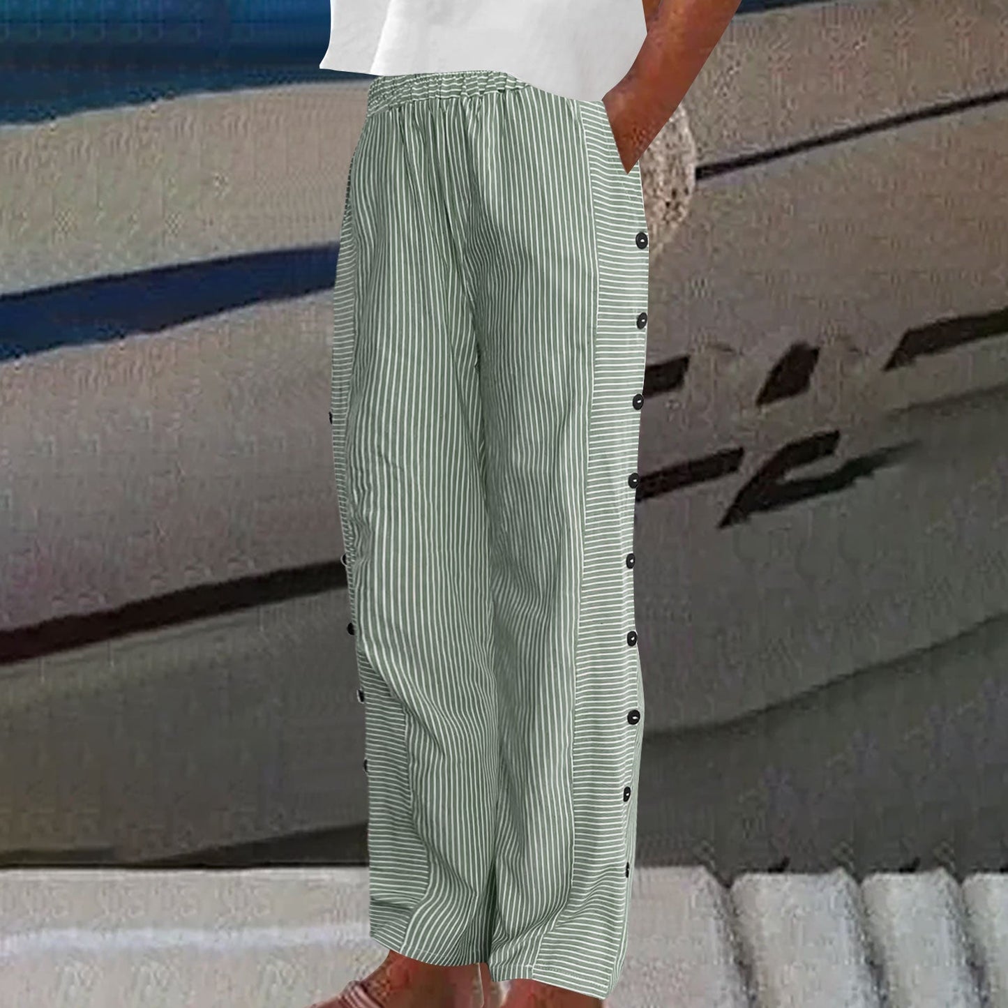 🔥Solange der Vorrat reicht 40 % Rabatt!🎉Bequeme blau gestreifte Hose mit Seitentaschen