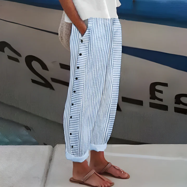 🔥Solange der Vorrat reicht 40 % Rabatt!🎉Bequeme blau gestreifte Hose mit Seitentaschen