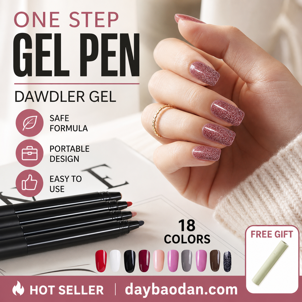 💅✨ 1 KAUFEN, 1 GRATIS! Ein-Schritt-Nagellackstift – Inkl. kostenloser Mini-UV-Nagellampe – Schnell trocknend & deckend – Perfekt für schnelle Maniküre zu Hause 🎁