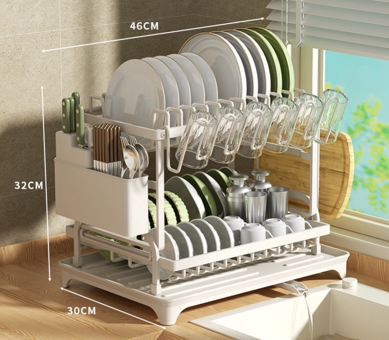 🍽️💧 50% RABATT!! 2-in-1 Geschirr-Abtropfregal mit Ablaufschale – Maximale Fläche, minimaler Platz, schnell trocken ⚡⏰