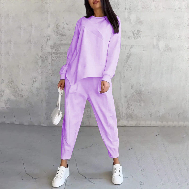 👚 50% RABATT! 💕👖 Damen Langarm-Sweatshirt & Hose Set – Unregelmäßiger Saum, Weiches Material & Bequemer Oversized-Schnitt für Zuhause 🍂