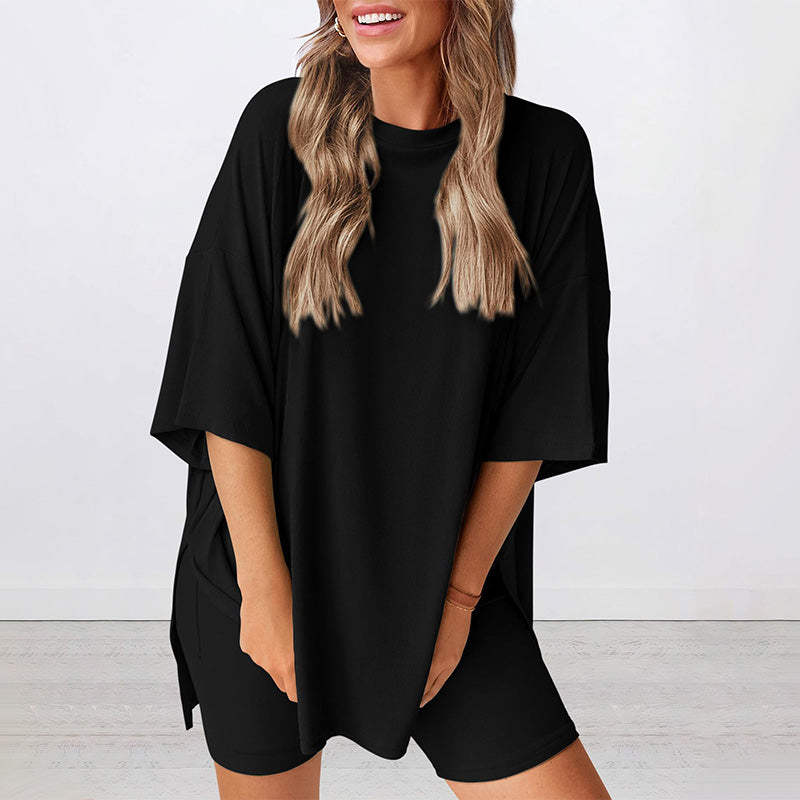 🔥 Letzter Tag! 57% Rabatt 2-teiliges Damen Sommer Set 🩳 Lockeres Oversize-Shirt + Shorts