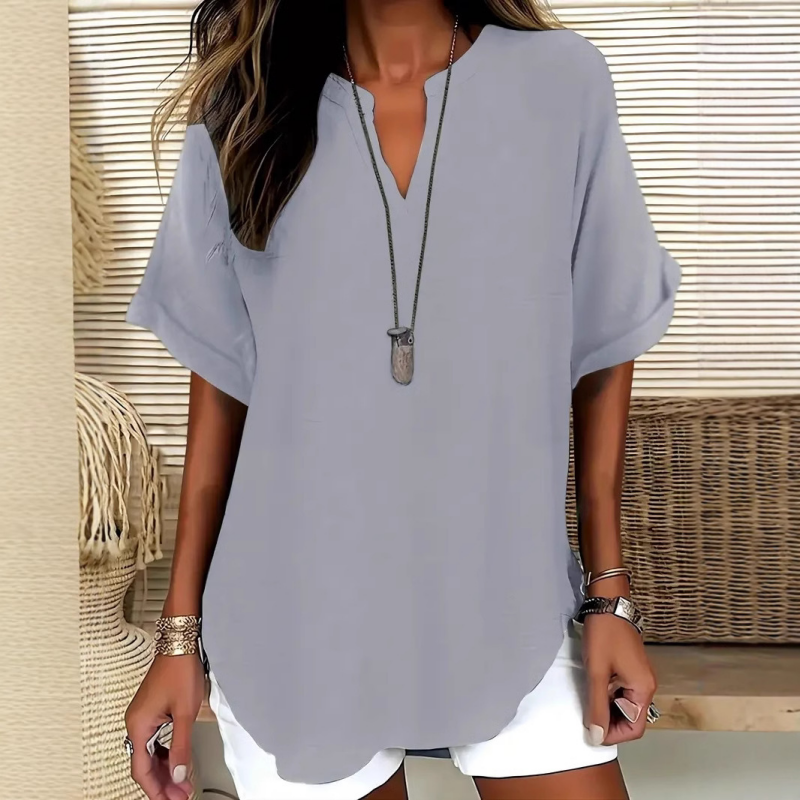 🌸Sommer-Sonderverkauf 50% RABATT 👕 Modisches lockeres einfarbiges Kurzarm-OberteilModisches lockeres einfarbiges Kurzarm-Oberteil