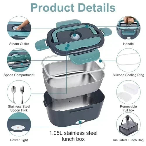 🍱 50% RABATT! 🔥 Tragbare Heiz-Lunchbox mit Edelstahl-Einsatz – Trockene Erwärmung, 12V/220V & doppelte Spannung – Ideal für Auto, Büro & Reisen ⚡