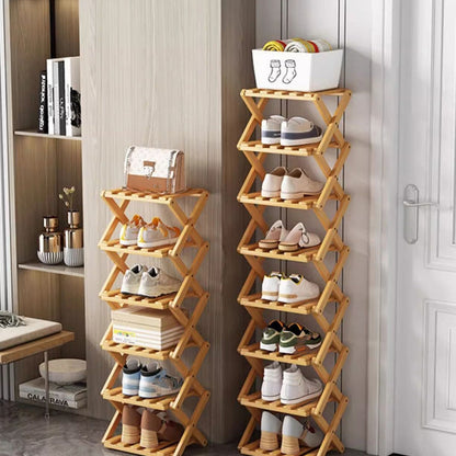 👟 Langlebiges zusammenklappbares Bambus-Schuhregal – Mehrstufig & platzsparend!