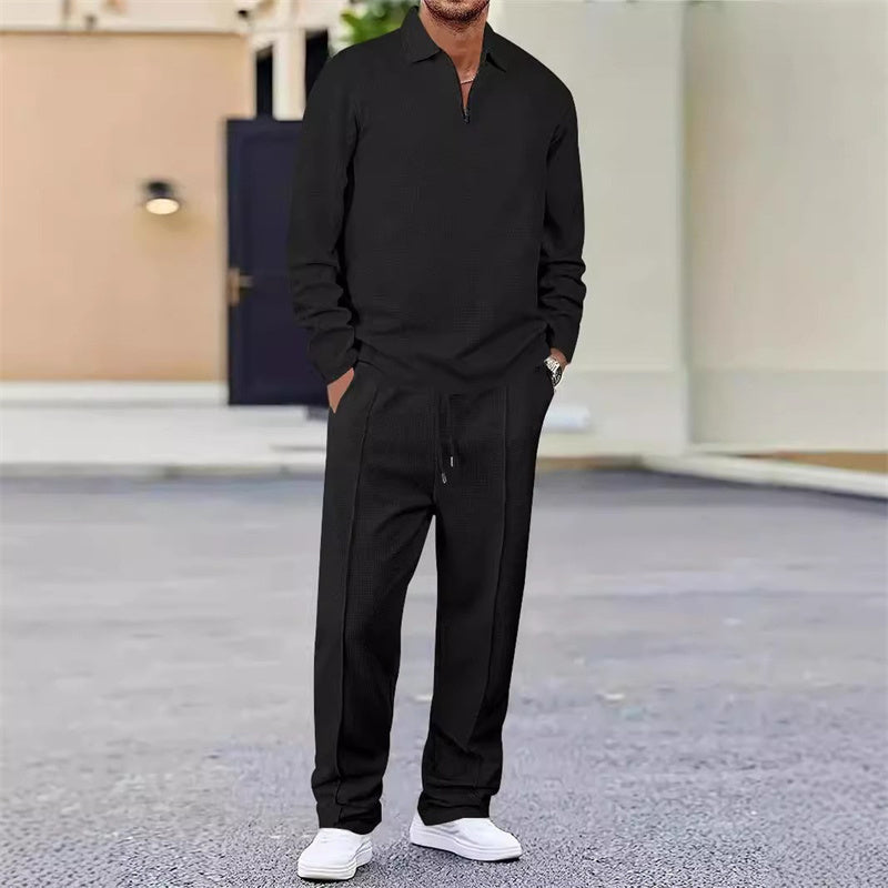 🏃👖Herren-Set aus Sweatshirt mit Waffelstrick und Hose mit geradem Bein