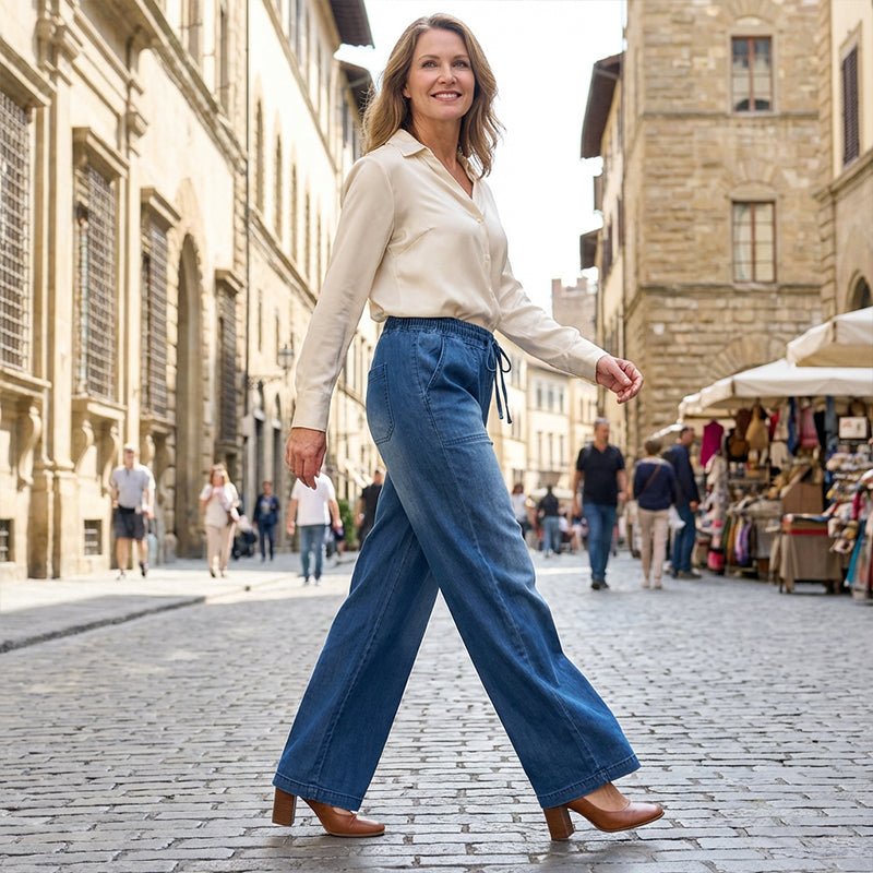 🥰Damen-Jeans mit weitem Bein und Kordelzug in der Taille