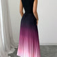 ✨ NUR FÜR BEGRENZTE ZEIT 50% RABATT! 🌺Ombré Ärmelloses Maxikleid Stehkragen A-Linie Plisseekleid Lila Gradient Sommerkleid❤️