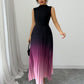 ✨ NUR FÜR BEGRENZTE ZEIT 50% RABATT! 🌺Ombré Ärmelloses Maxikleid Stehkragen A-Linie Plisseekleid Lila Gradient Sommerkleid❤️