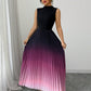 ✨ NUR FÜR BEGRENZTE ZEIT 50% RABATT! 🌺Ombré Ärmelloses Maxikleid Stehkragen A-Linie Plisseekleid Lila Gradient Sommerkleid❤️