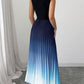 ✨ NUR FÜR BEGRENZTE ZEIT 50% RABATT! 🌺Ombré Ärmelloses Maxikleid Stehkragen A-Linie Plisseekleid Lila Gradient Sommerkleid❤️