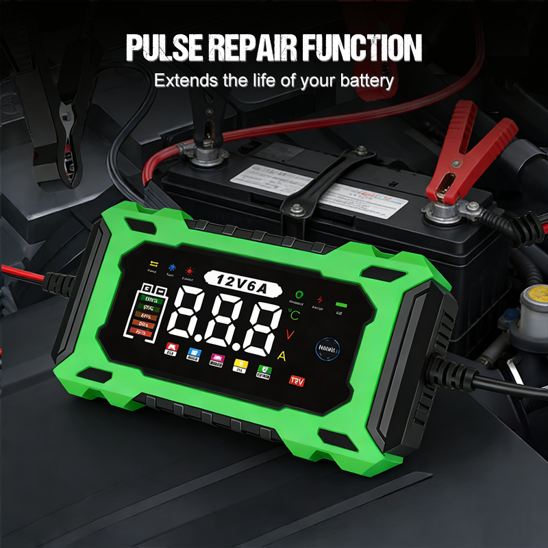 🔥Zeitlich begrenztes Angebot Intelligentes 12V Autoladegerät 6A mit Impulsreparatur - LCD-Display