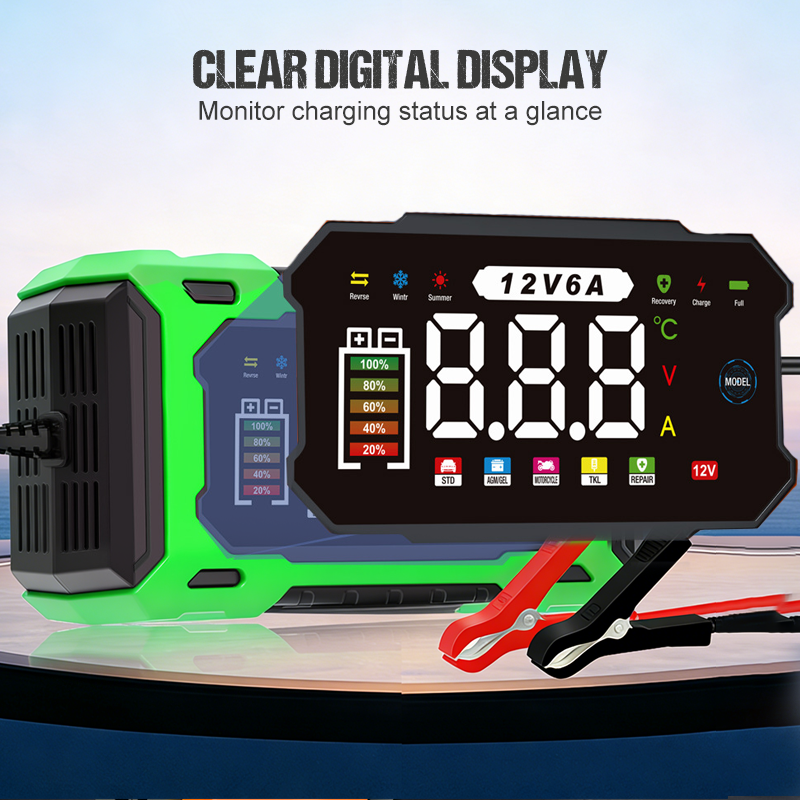 🔥Zeitlich begrenztes Angebot Intelligentes 12V Autoladegerät 6A mit Impulsreparatur - LCD-Display