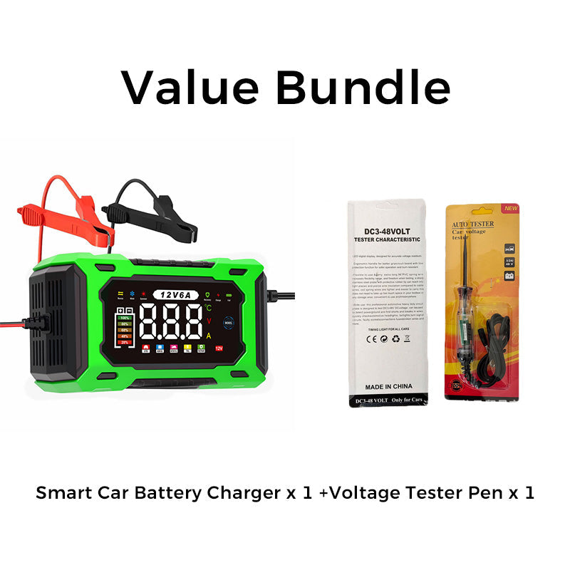 🔥Zeitlich begrenztes Angebot Intelligentes 12V Autoladegerät 6A mit Impulsreparatur - LCD-Display