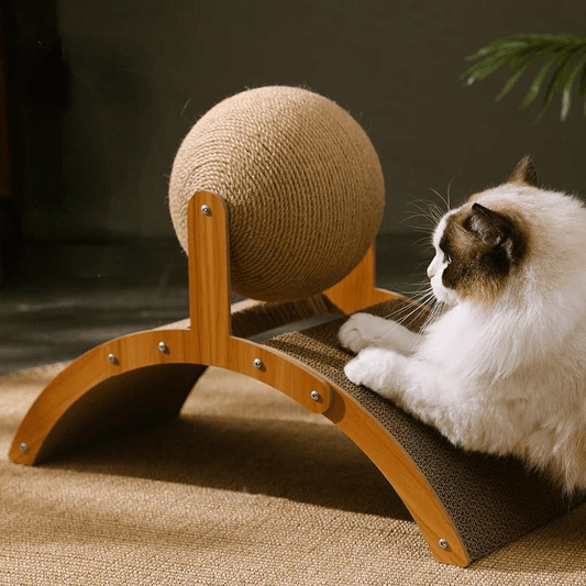 🐱50% RABATT! 🧶 Natürlicher Sisal-Kratzball mit Kartonunterlage – Befriedigt den Kratztrieb, Schont Möbel & Für jede Katze 🎉