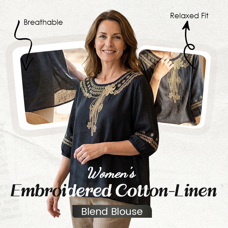 🔥👚 50% RABATT! Bestickte Bluse aus Baumwoll-Leinen-Mischung – natürliches Material, feminines Design, ideal für Alltag & Reise. 🌿💨