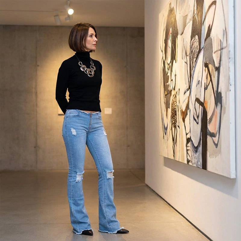 👖 Damen Ripped Flare Jeans – Schlank, Trendig, Ausgefranster Saum – Für Streetstyle & Lässig