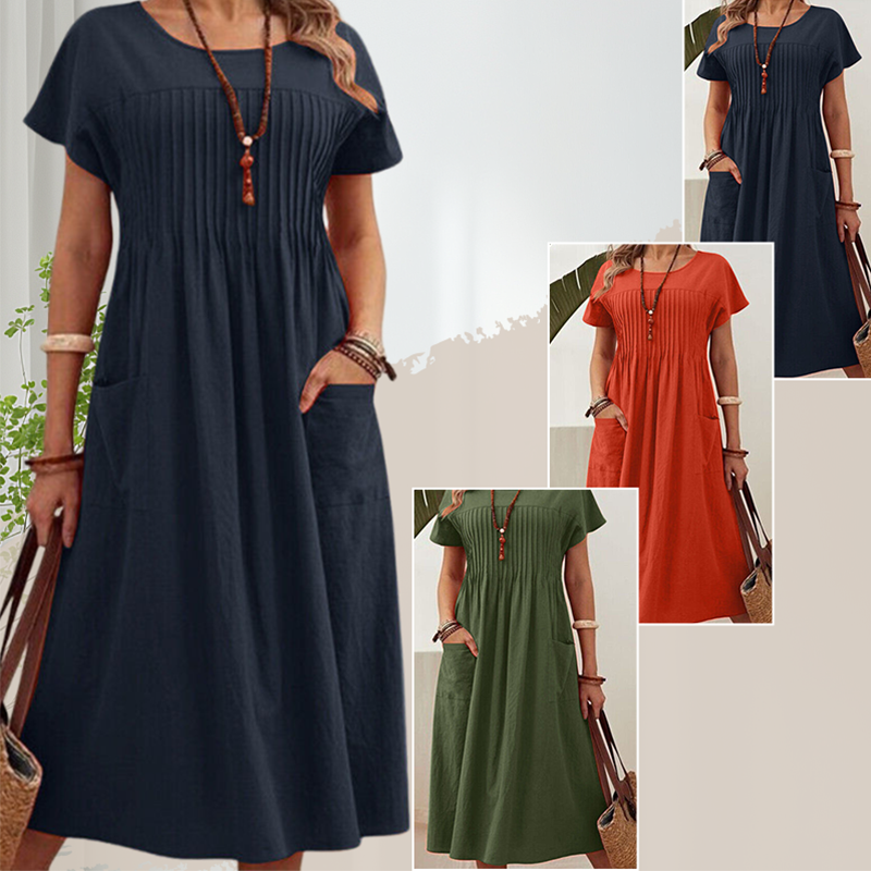 👗 50% RABATT! ✨ Faltenkleid für Damen mit Kurzen Ärmeln & Taschen – Bequem, Leicht & Perfekt für Den Sommer ☀️