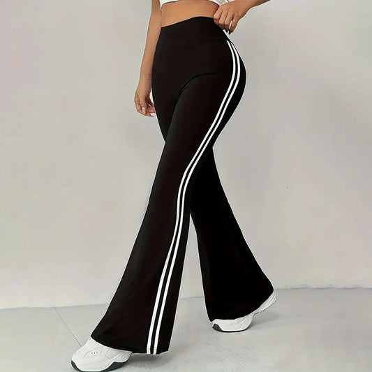 🔥50 % Rabatt | Retro-Hose mit hoher Taille, seitlichen Streifen und ausgestelltem Bein – schlank machendes Design mit seitlichen Streifen ✨👖