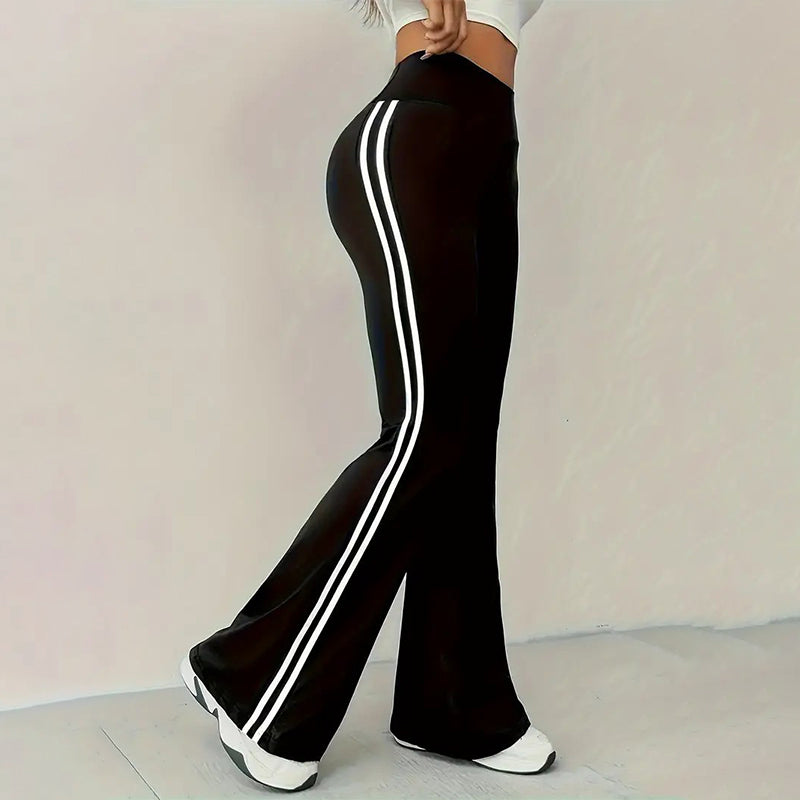 🔥50 % Rabatt | Retro-Hose mit hoher Taille, seitlichen Streifen und ausgestelltem Bein – schlank machendes Design mit seitlichen Streifen ✨👖