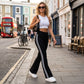 🔥50 % Rabatt | Retro-Hose mit hoher Taille, seitlichen Streifen und ausgestelltem Bein – schlank machendes Design mit seitlichen Streifen ✨👖