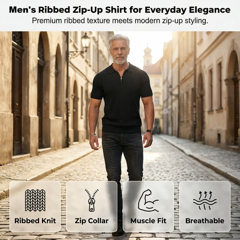 ✨ NUR FÜR BEGRENZTE ZEIT 50% RABATT! 🌬️Das atmungsaktive Strickoberteil – Herren Reißverschluss-Poloshirt mit Rippenstrick | Perfekt für Büro & Freizeit 🏢➡️🌿