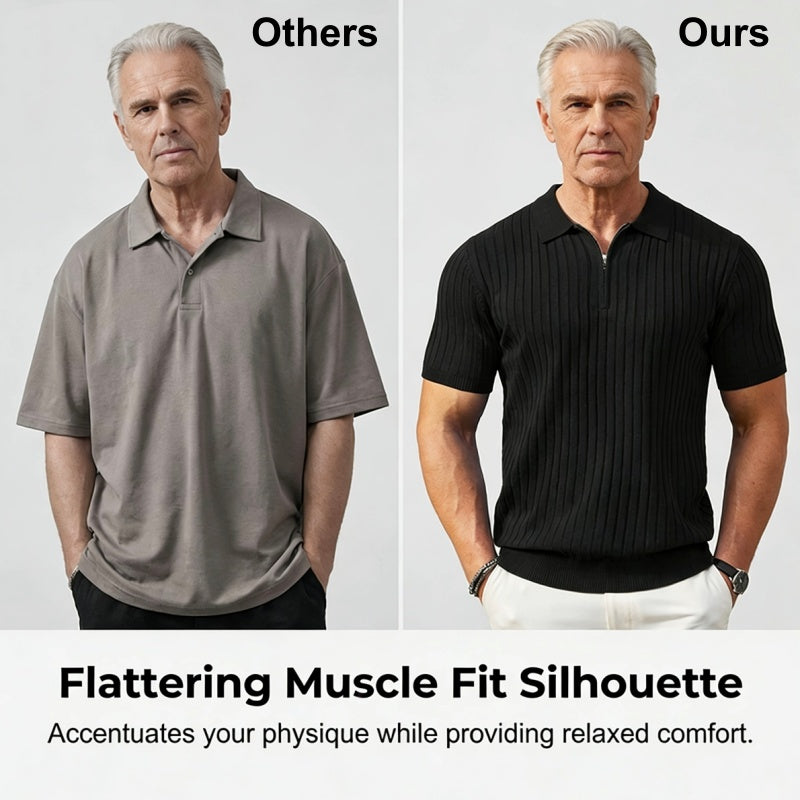 ✨ NUR FÜR BEGRENZTE ZEIT 50% RABATT! 🌬️Das atmungsaktive Strickoberteil – Herren Reißverschluss-Poloshirt mit Rippenstrick | Perfekt für Büro & Freizeit 🏢➡️🌿
