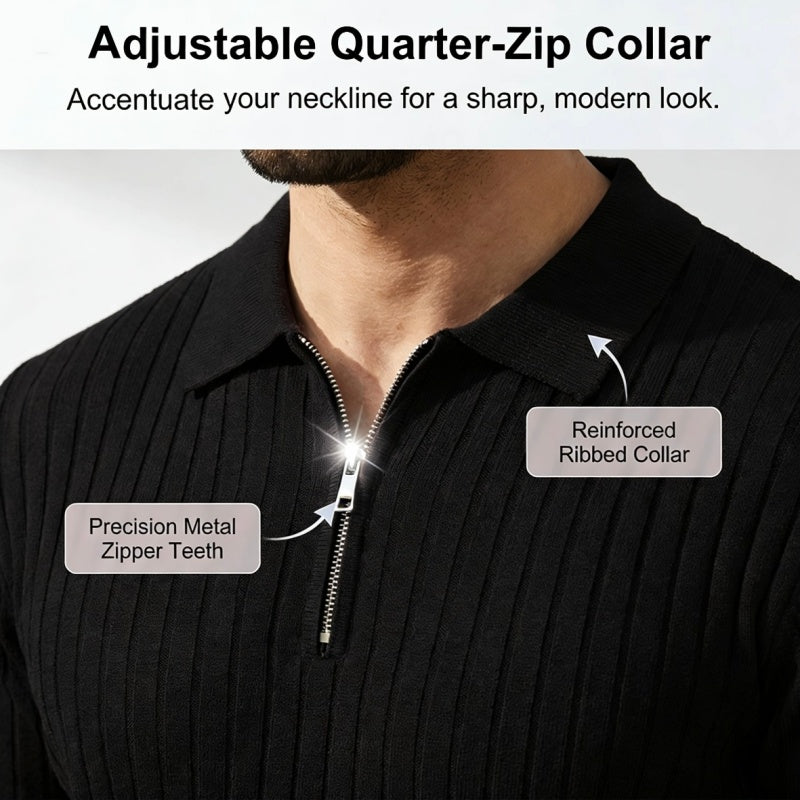 ✨ NUR FÜR BEGRENZTE ZEIT 50% RABATT! 🌬️Das atmungsaktive Strickoberteil – Herren Reißverschluss-Poloshirt mit Rippenstrick | Perfekt für Büro & Freizeit 🏢➡️🌿