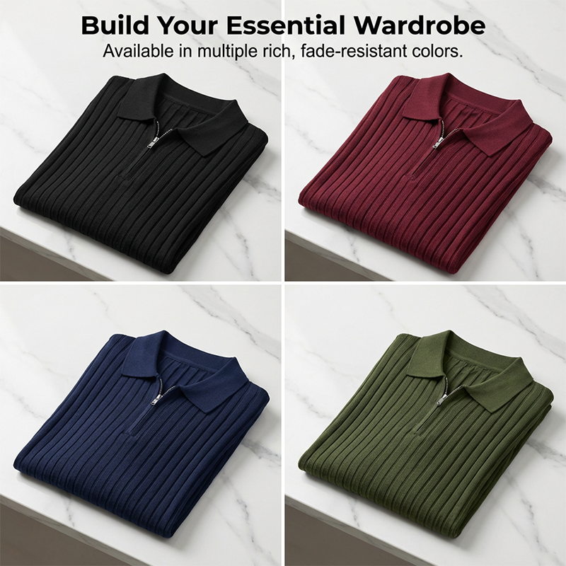 ✨ NUR FÜR BEGRENZTE ZEIT 50% RABATT! 🌬️Das atmungsaktive Strickoberteil – Herren Reißverschluss-Poloshirt mit Rippenstrick | Perfekt für Büro & Freizeit 🏢➡️🌿