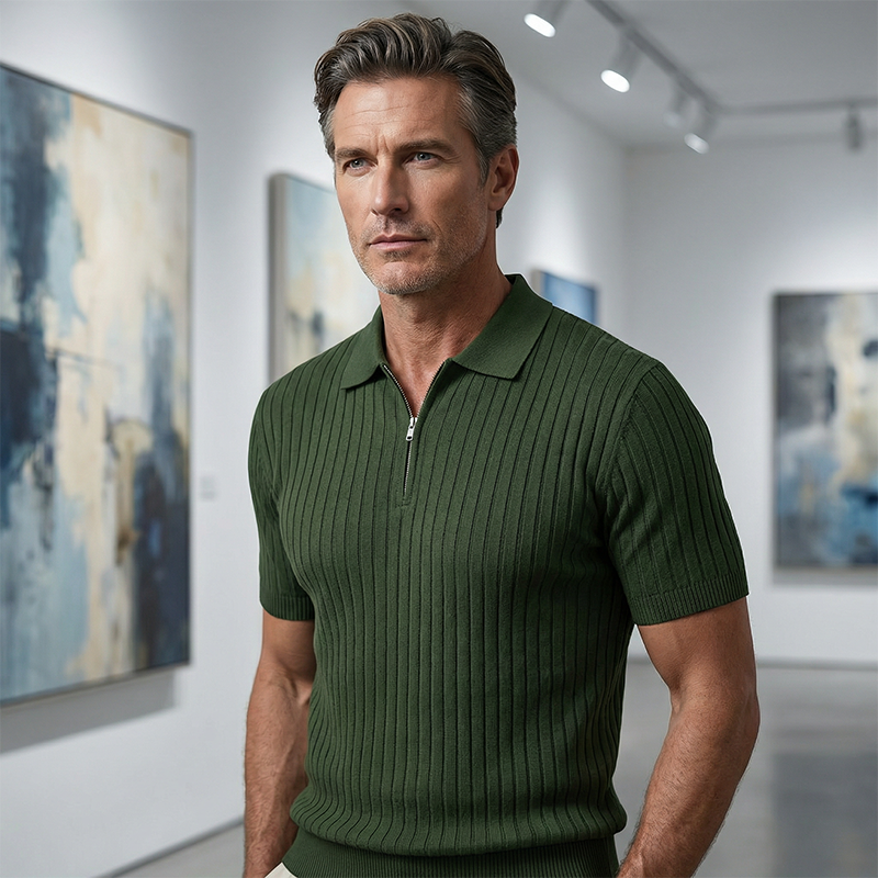 ✨ NUR FÜR BEGRENZTE ZEIT 50% RABATT! 🌬️Das atmungsaktive Strickoberteil – Herren Reißverschluss-Poloshirt mit Rippenstrick | Perfekt für Büro & Freizeit 🏢➡️🌿