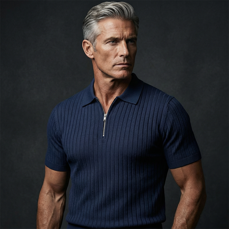 ✨ NUR FÜR BEGRENZTE ZEIT 50% RABATT! 🌬️Das atmungsaktive Strickoberteil – Herren Reißverschluss-Poloshirt mit Rippenstrick | Perfekt für Büro & Freizeit 🏢➡️🌿