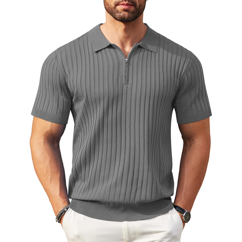 ✨ NUR FÜR BEGRENZTE ZEIT 50% RABATT! 🌬️Das atmungsaktive Strickoberteil – Herren Reißverschluss-Poloshirt mit Rippenstrick | Perfekt für Büro & Freizeit 🏢➡️🌿