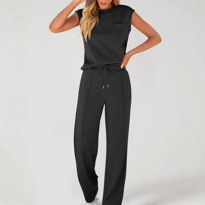 ✨ LIMITED-TIME 50% RABATT!😍Lässiges Damen-Set aus ärmellosem Top und Hose mit Kordelzug, 2-teilig