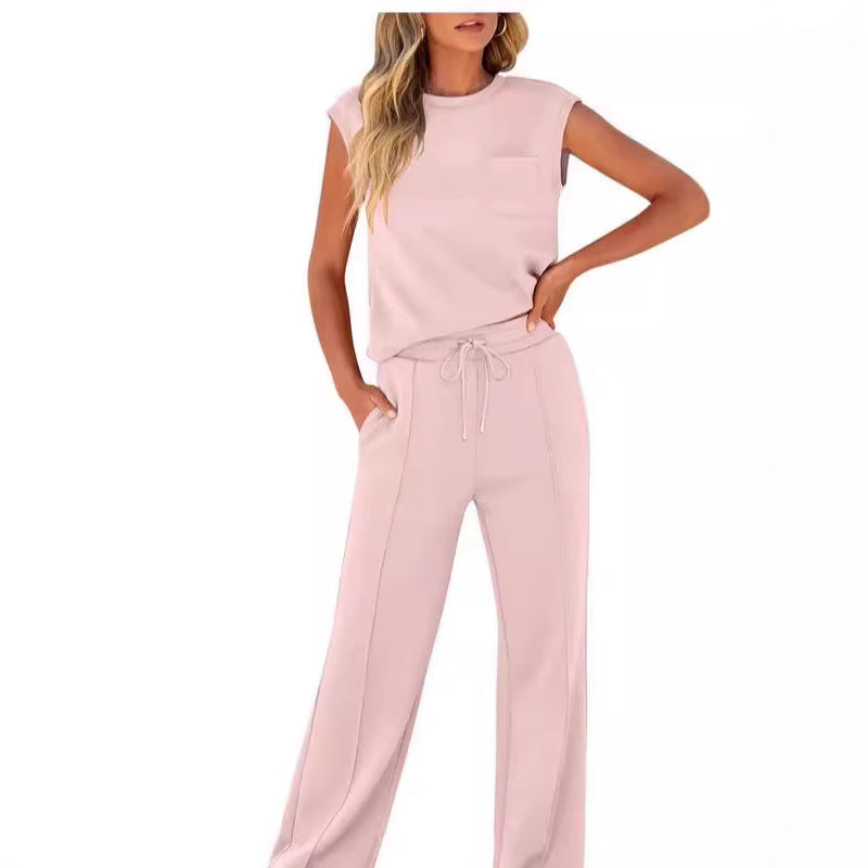 ✨ LIMITED-TIME 50% RABATT!😍Lässiges Damen-Set aus ärmellosem Top und Hose mit Kordelzug, 2-teilig