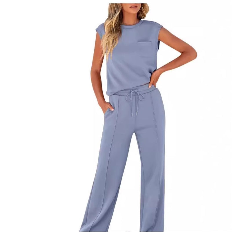 ✨ LIMITED-TIME 50% RABATT!😍Lässiges Damen-Set aus ärmellosem Top und Hose mit Kordelzug, 2-teilig