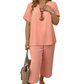 Damen-Casual-Set: Kurzarm-Oberteil & Weitbein-Hose