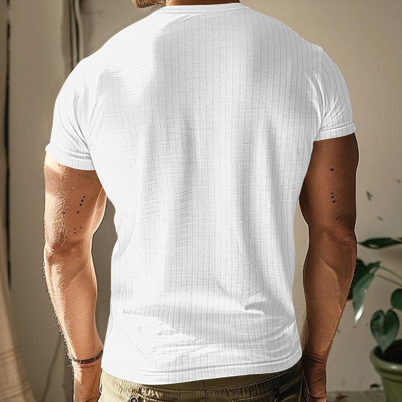 Herren-Henley-T-Shirt mit geripptem Kragen und kurzen Ärmeln