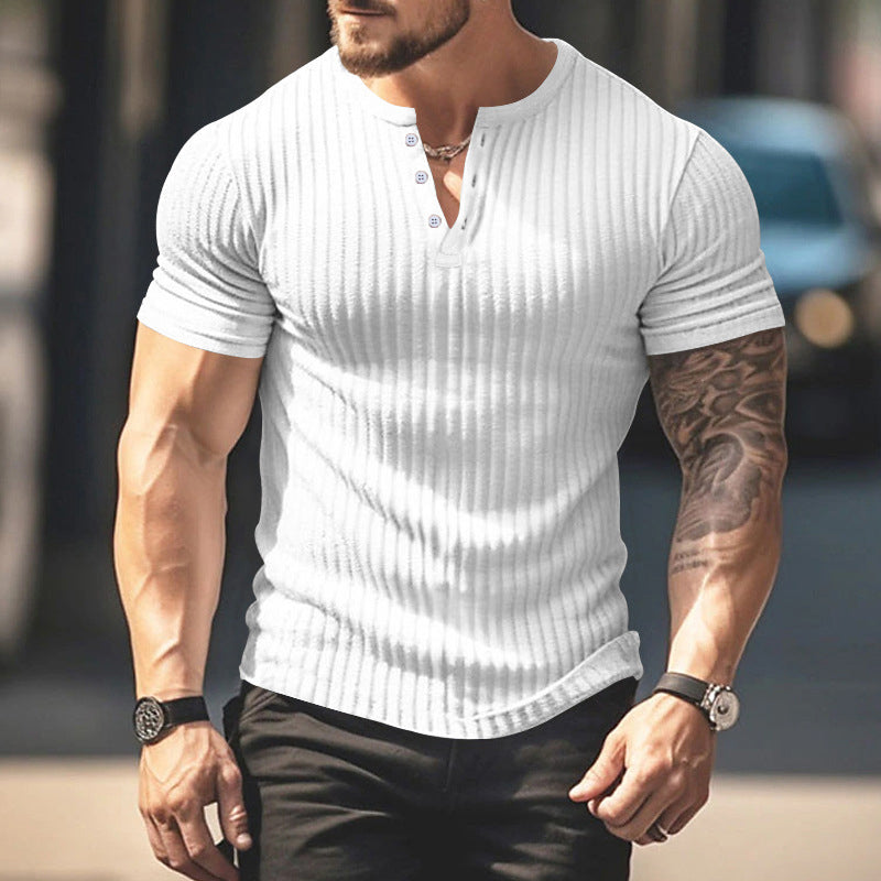Herren-Henley-T-Shirt mit geripptem Kragen und kurzen Ärmeln