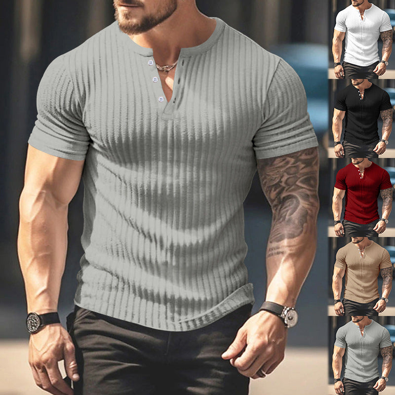 Herren-Henley-T-Shirt mit geripptem Kragen und kurzen Ärmeln