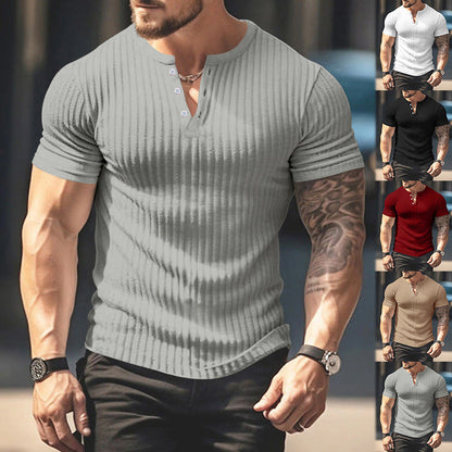 Herren-Henley-T-Shirt mit geripptem Kragen und kurzen Ärmeln