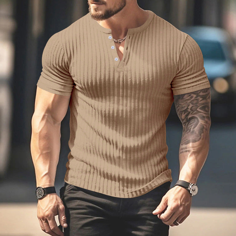 Herren-Henley-T-Shirt mit geripptem Kragen und kurzen Ärmeln