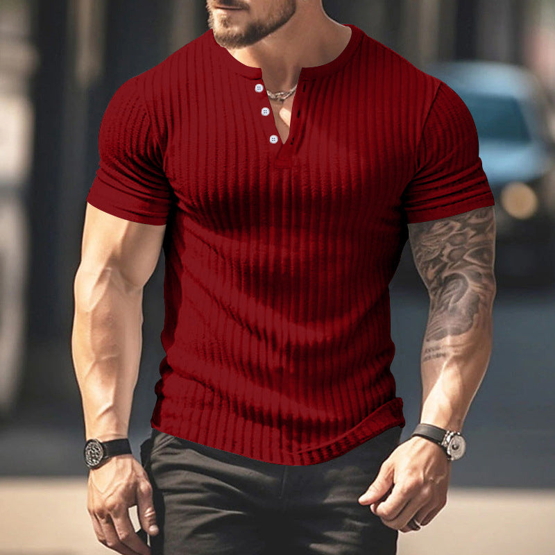 Herren-Henley-T-Shirt mit geripptem Kragen und kurzen Ärmeln