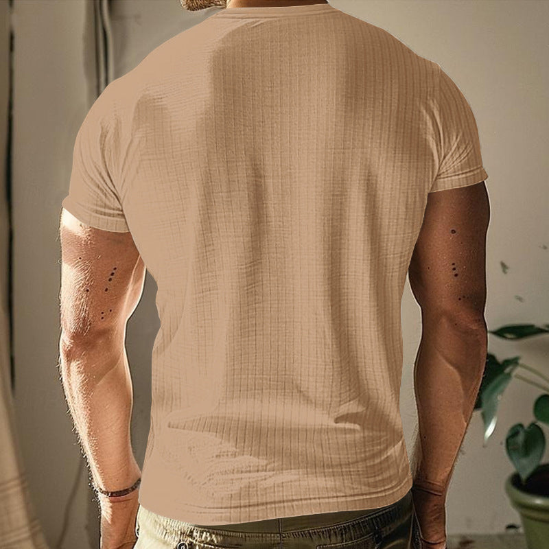 Herren-Henley-T-Shirt mit geripptem Kragen und kurzen Ärmeln