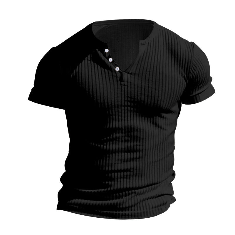 Herren-Henley-T-Shirt mit geripptem Kragen und kurzen Ärmeln