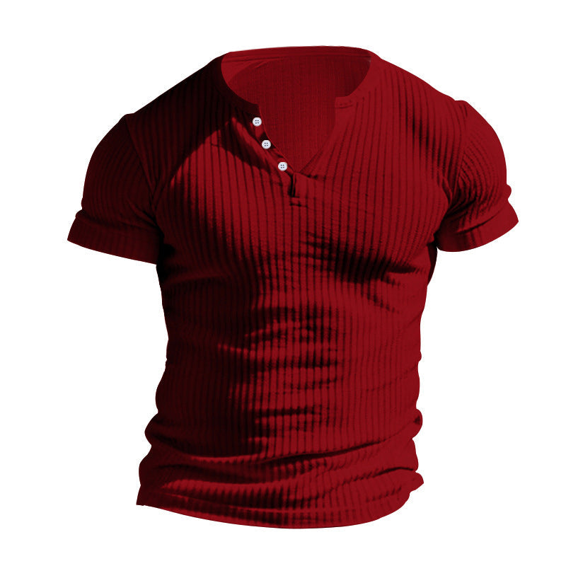 Herren-Henley-T-Shirt mit geripptem Kragen und kurzen Ärmeln