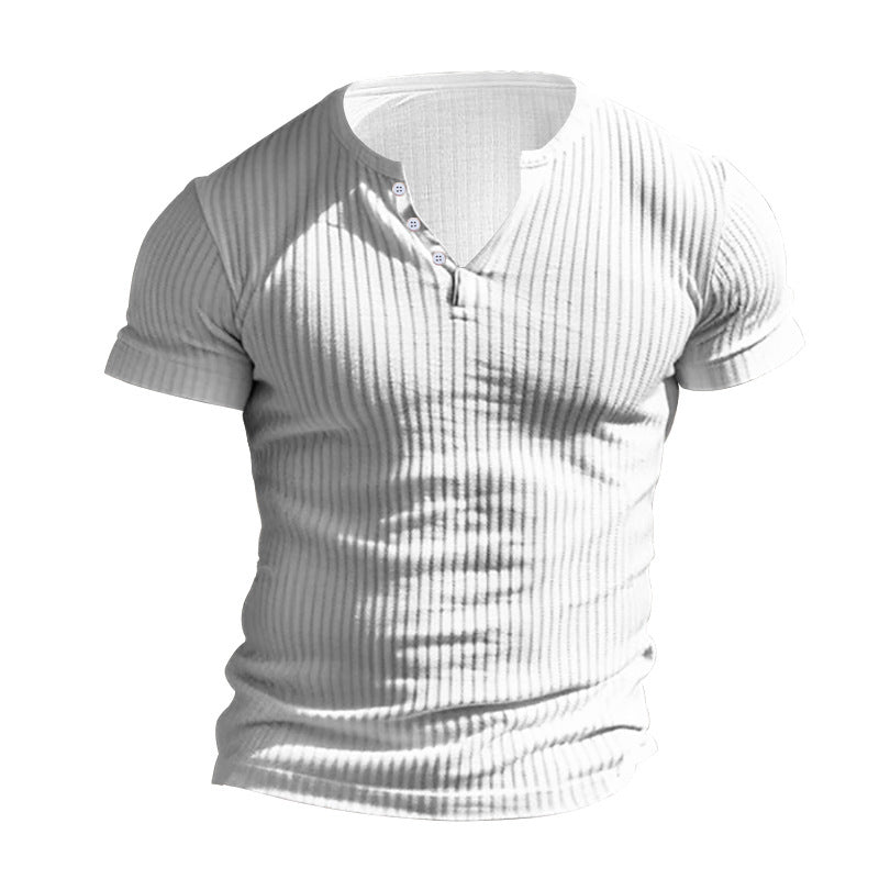 Herren-Henley-T-Shirt mit geripptem Kragen und kurzen Ärmeln